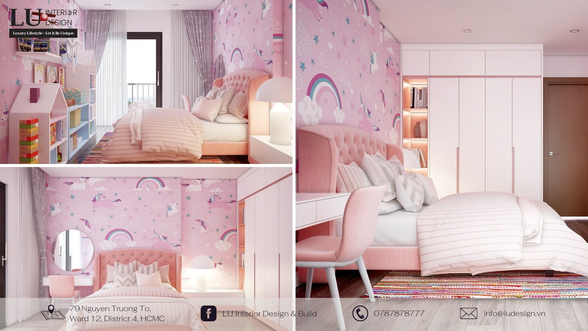 Lạc vào thế giới cổ tích với thiết kế nội thất phòng ngủ cho bé màu hồng dễ thương | Nguồn ảnh: Dự án căn hộ Hà Đô - LU Design.