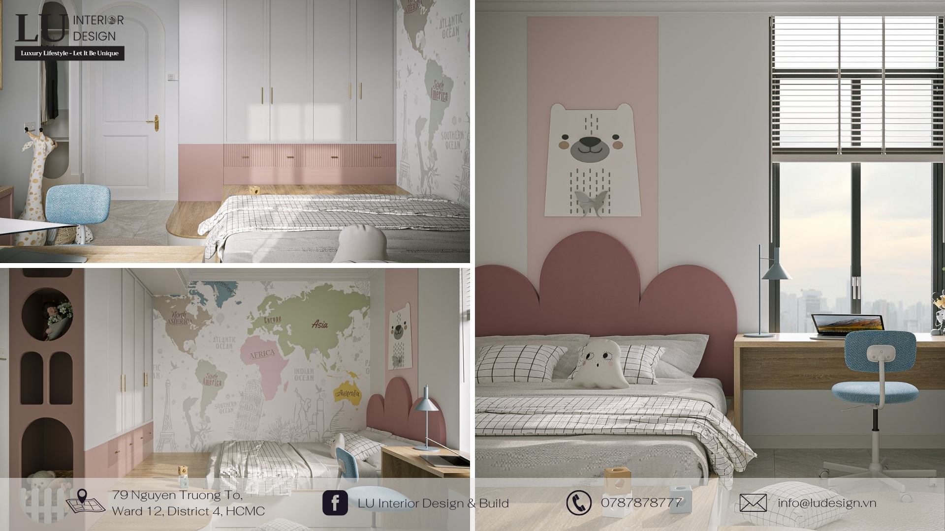 Phòng ngủ nhẹ nhàng, nữ tính với gam màu hồng - trắng | Nguồn ảnh: Dự án nhà phố Lavila Nhà Bè - LU Design.