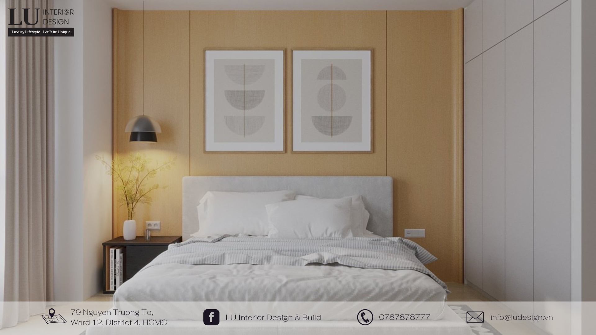 Sử dụng đèn bàn với gam màu ấm, cường độ ánh sáng nhẹ mang lại sự ấm cúng cho không gian phòng ngủ | Nguồn ảnh: Dự án Envista - LU Design.