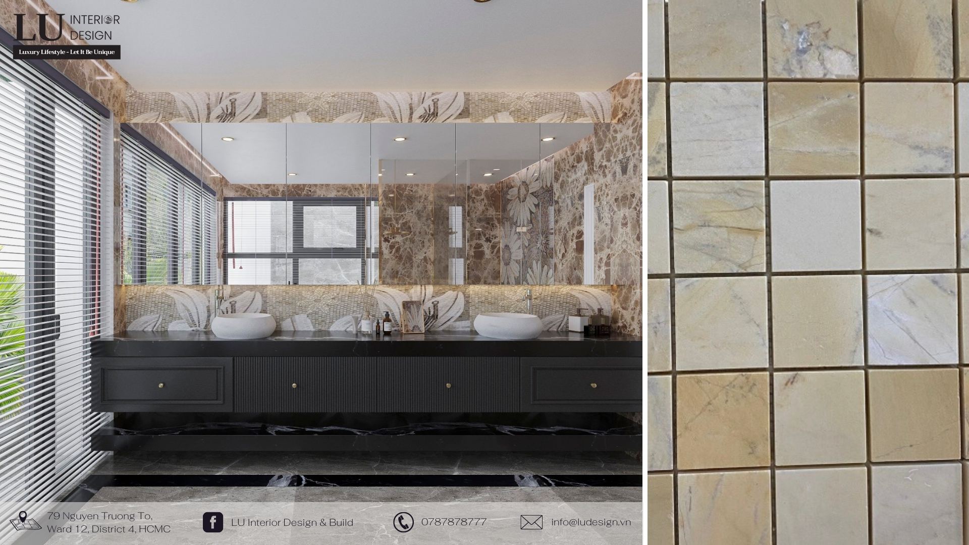 Sử dụng đá Mosaic ốp tường trong thiết kế nội thất phòng tắm mang lại vẻ đẹp tinh tế - đẳng cấp cho không gian | Dự án nhà phố Quận 7 - LU Design.