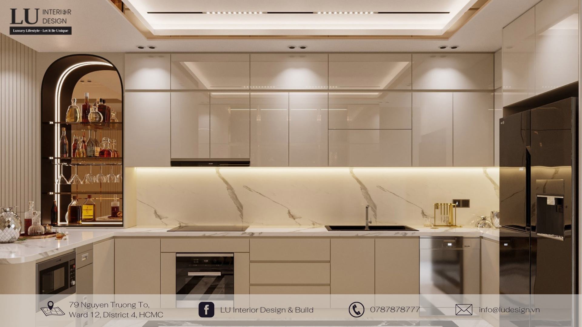 Sử dụng các vật dụng nội thất kim loại, đi kèm các thiết bị điện tử thông minh phù hợp phong thủy cho gian bếp của gia chủ mệnh Kim | Dự án nhà phố Tân Phú - LU Design.