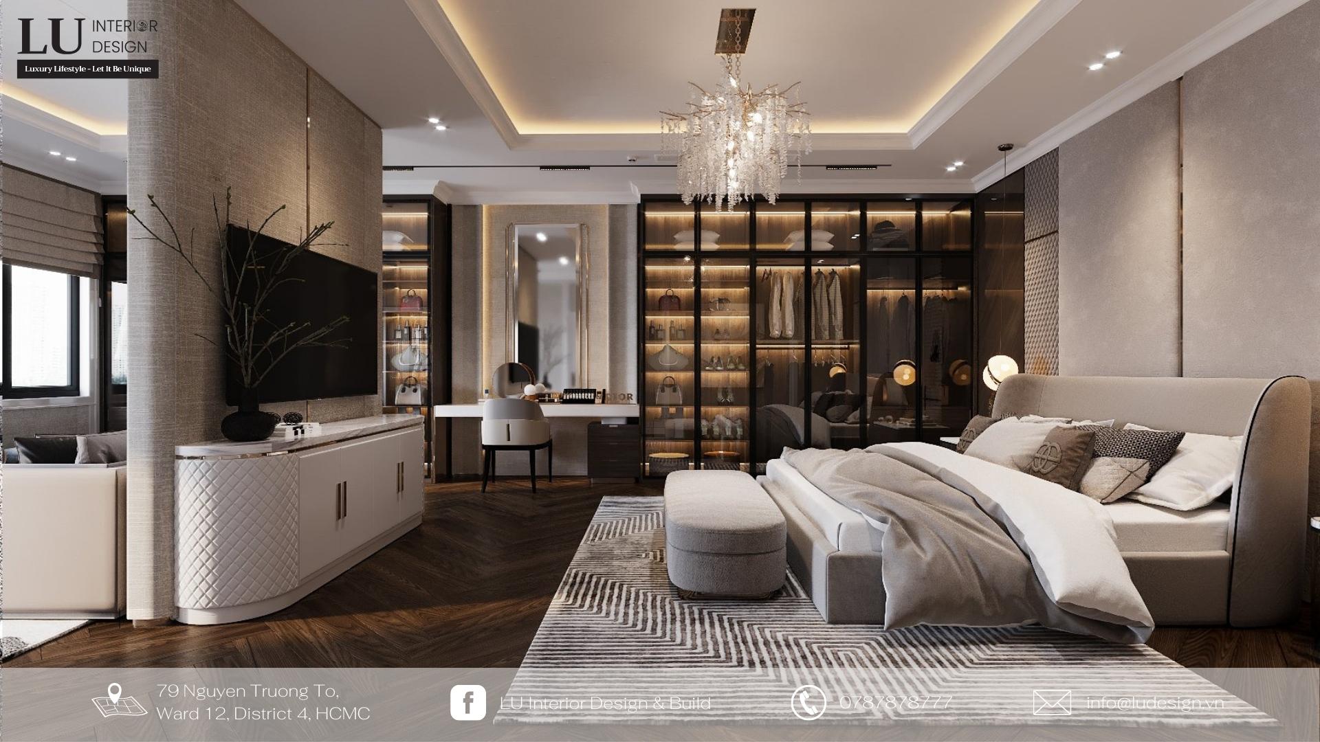 Quy tắc thiết kế nội thất phòng ngủ theo phong thủy | Nguồn ảnh: Villa Tân Phú - LU Design.