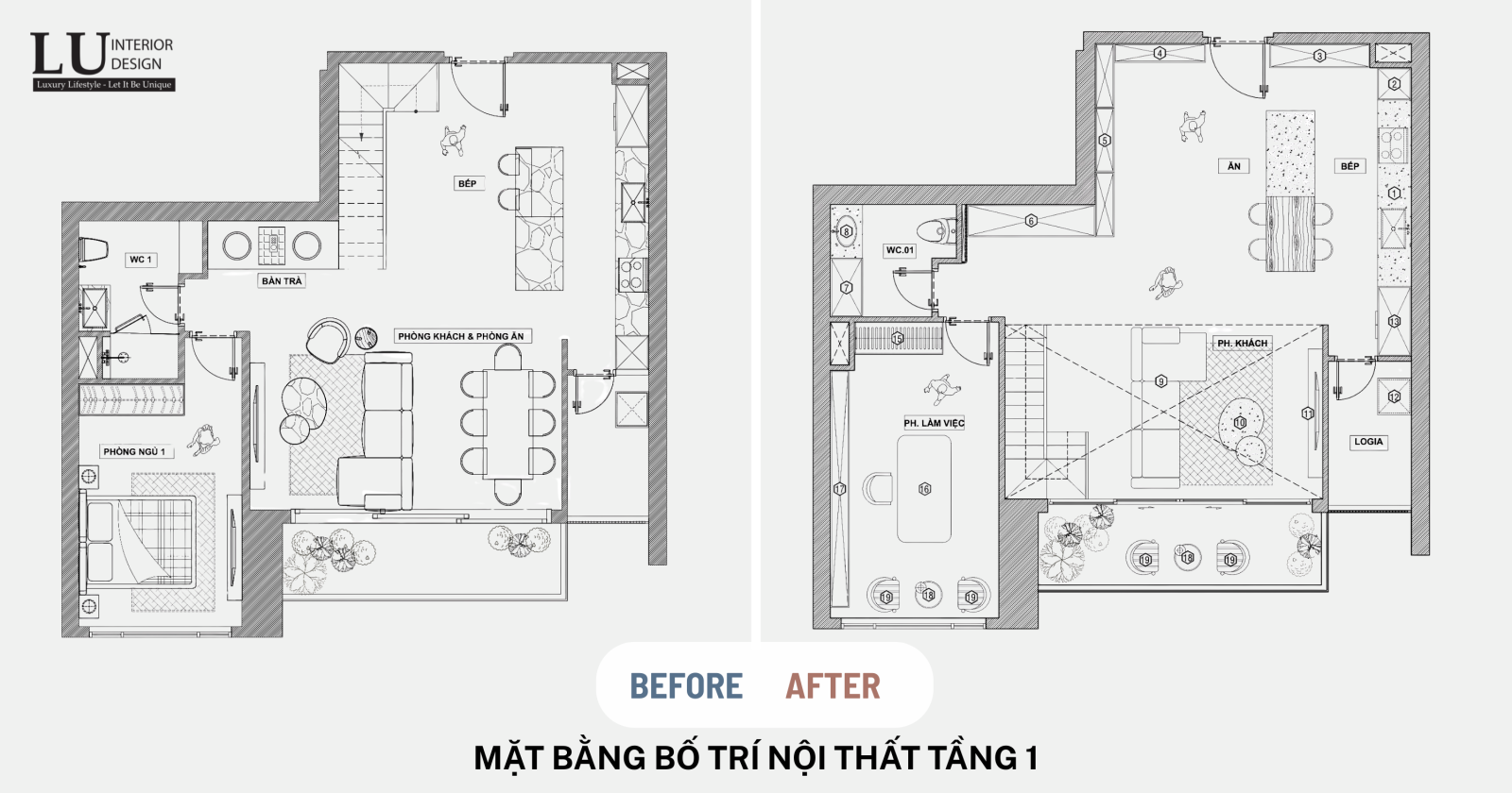Thiết kế nội thất căn hộ Duplex The Infiniti hiện trạng mặt bằng tầng 1 LU Design