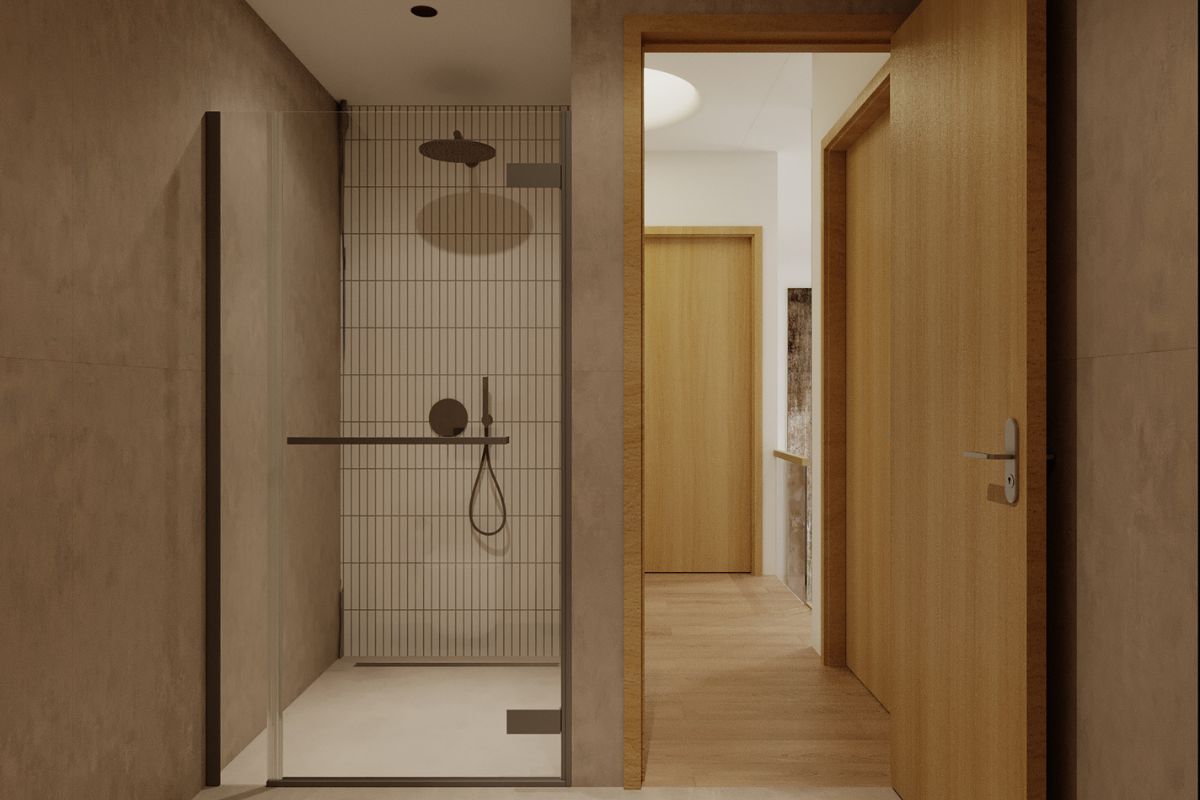 Thiết kế nội thất căn hộ Duplex The Infiniti vách kính tắm đứng tầng 2 LU Design