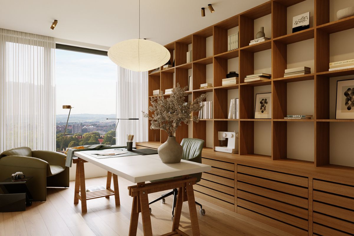 Thiết kế nội thất căn hộ Duplex The Infiniti phòng làm việc view Panorama LU Design