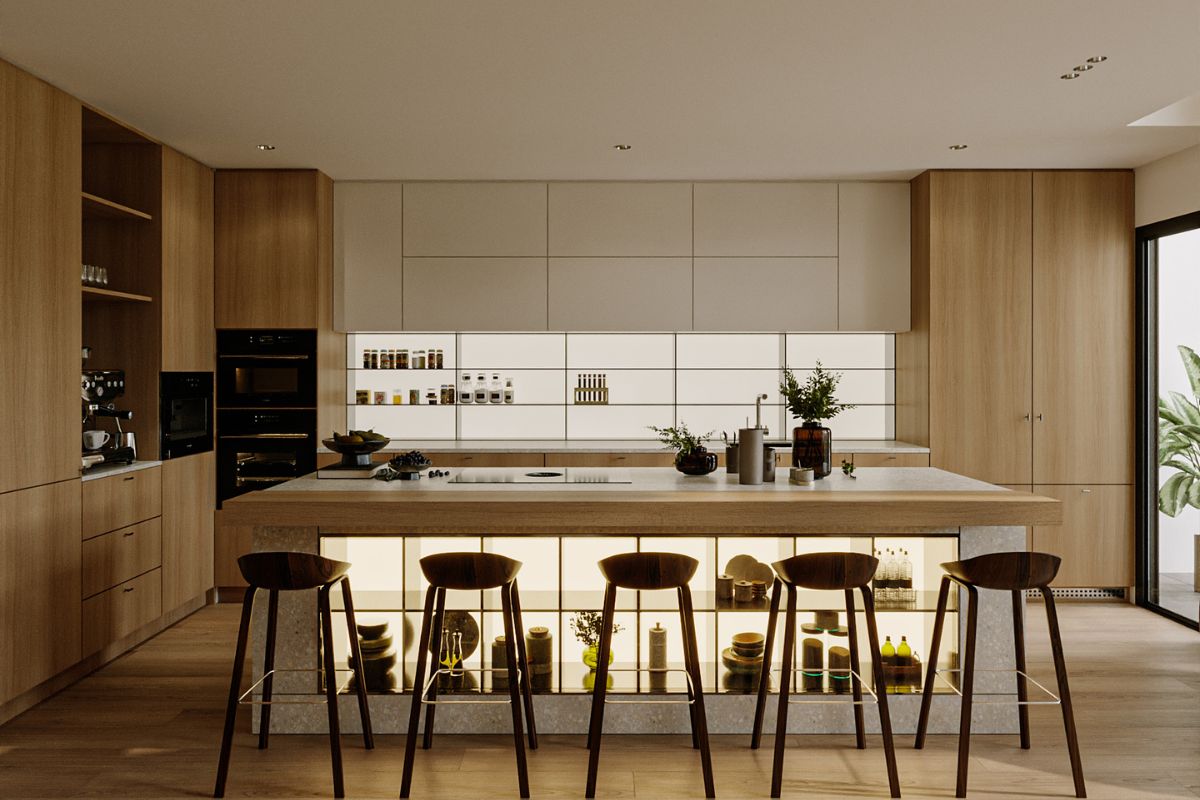 Thiết kế nội thất căn hộ Duplex The Infiniti đảo bếp thông minh và thiết bị âm tủ LU Design