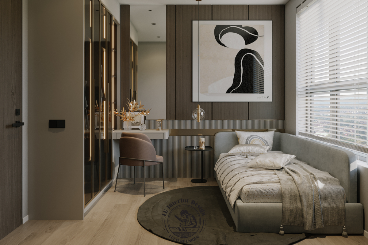 Bố trí giường đơn và bàn làm việc thông minh Căn hộ 3PN The Infiniti LU Design
