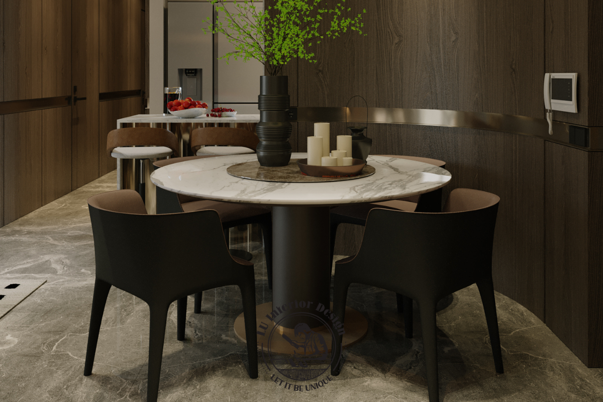 Bàn ăn mặt đá vân mây Modern Classic Căn hộ 3PN The Infiniti LU Design