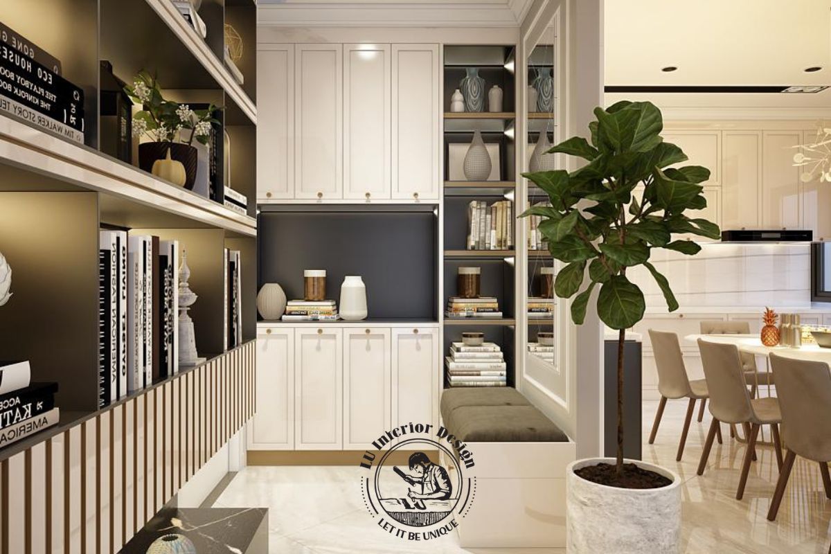 Bệ ngồi window seat kết hợp kệ sách giúp biến hành lang đơn điệu thành góc thư giãn đầy cảm hứng
