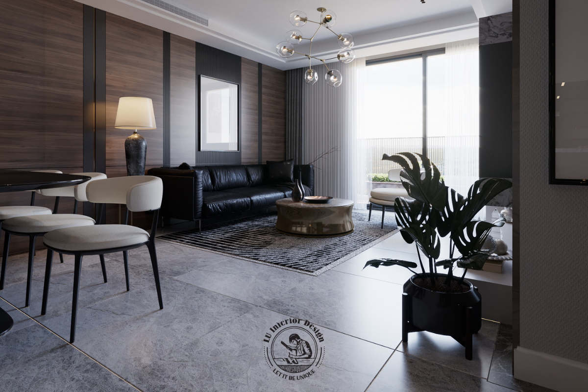 Ánh sáng tự nhiên ngập tràn phòng khách căn hộ Midtown 135m² nhờ hệ cửa kính lớn