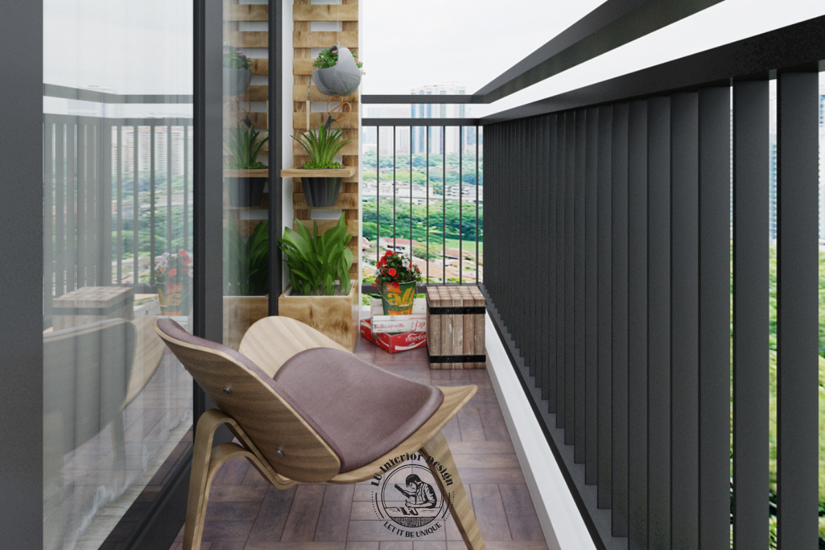 Góc ban công thoáng đãng với tầm nhìn đô thị đắt giá của căn hộ Duplex The View phong cách Modern