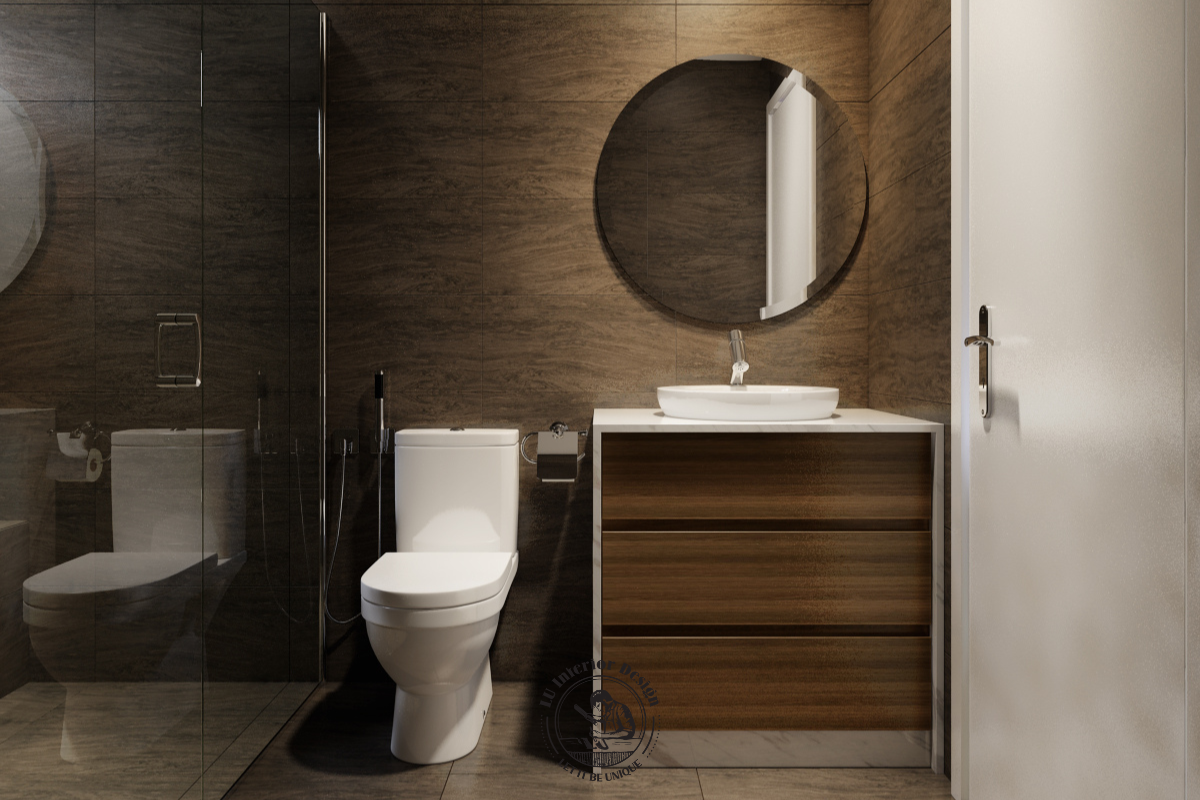 Thiết kế lavabo đặt bàn hiện đại kết hợp gương tròn tạo cảm giác tối giản, tinh tế