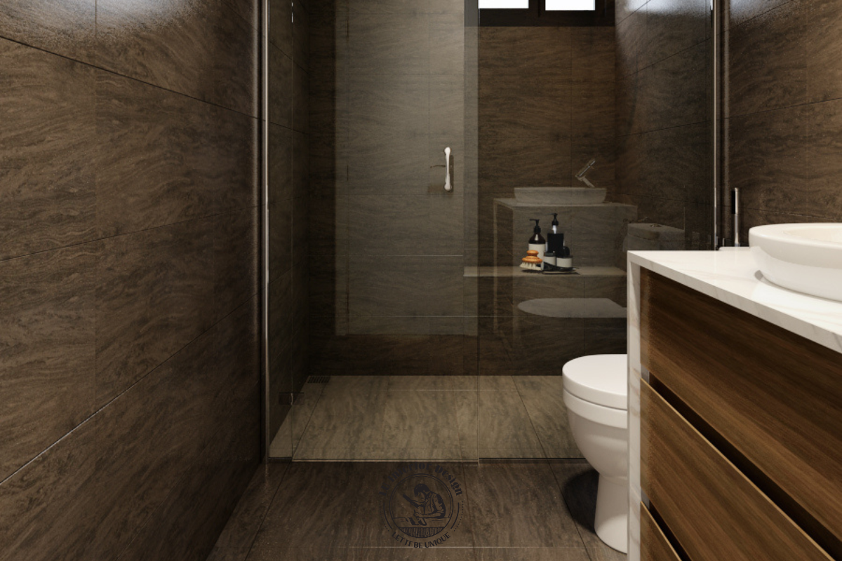 Vách kính tắm đứng giúp phân chia khu vực khô - ướt rõ rệt và tối ưu diện tích cho WC 1