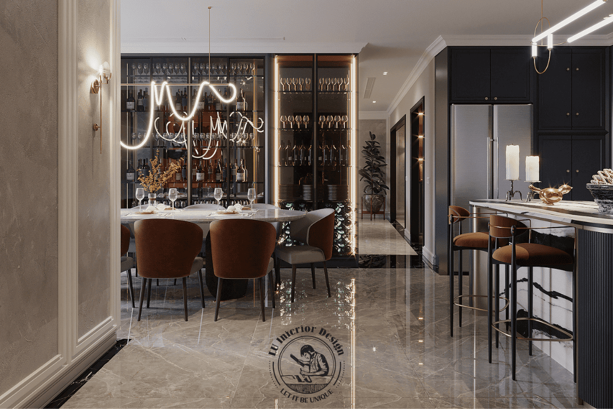 Không gian bếp và phòng ăn Modern Classic sang trọng liền mạch