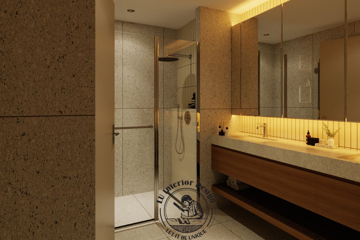 Cận cảnh khu vực Lavabo và hệ gương LED hiện đại