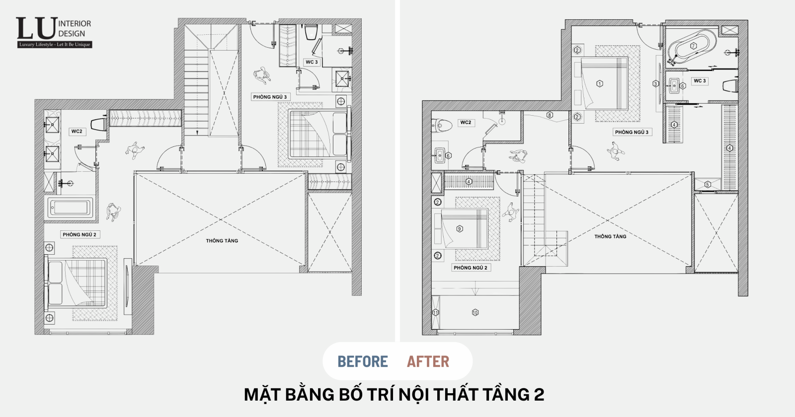 Mặt bằng tầng 2: Mở rộng diện tích phòng ngủ Master và tối ưu luồng giao thông tầng lửng