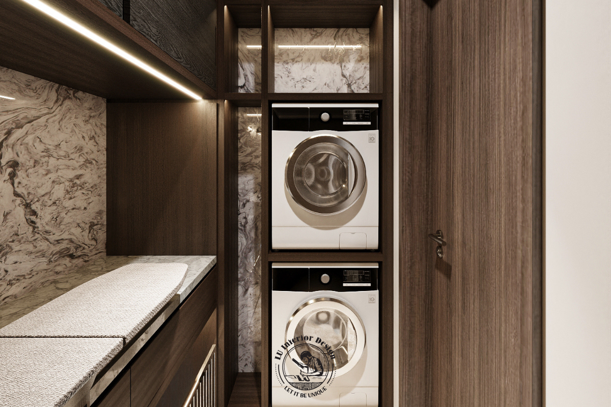 Hệ tủ kịch trần âm đèn LED tối đa hóa khả năng lưu trữ và giấu trọn thiết bị kỹ thuật của căn hộ The MarQ