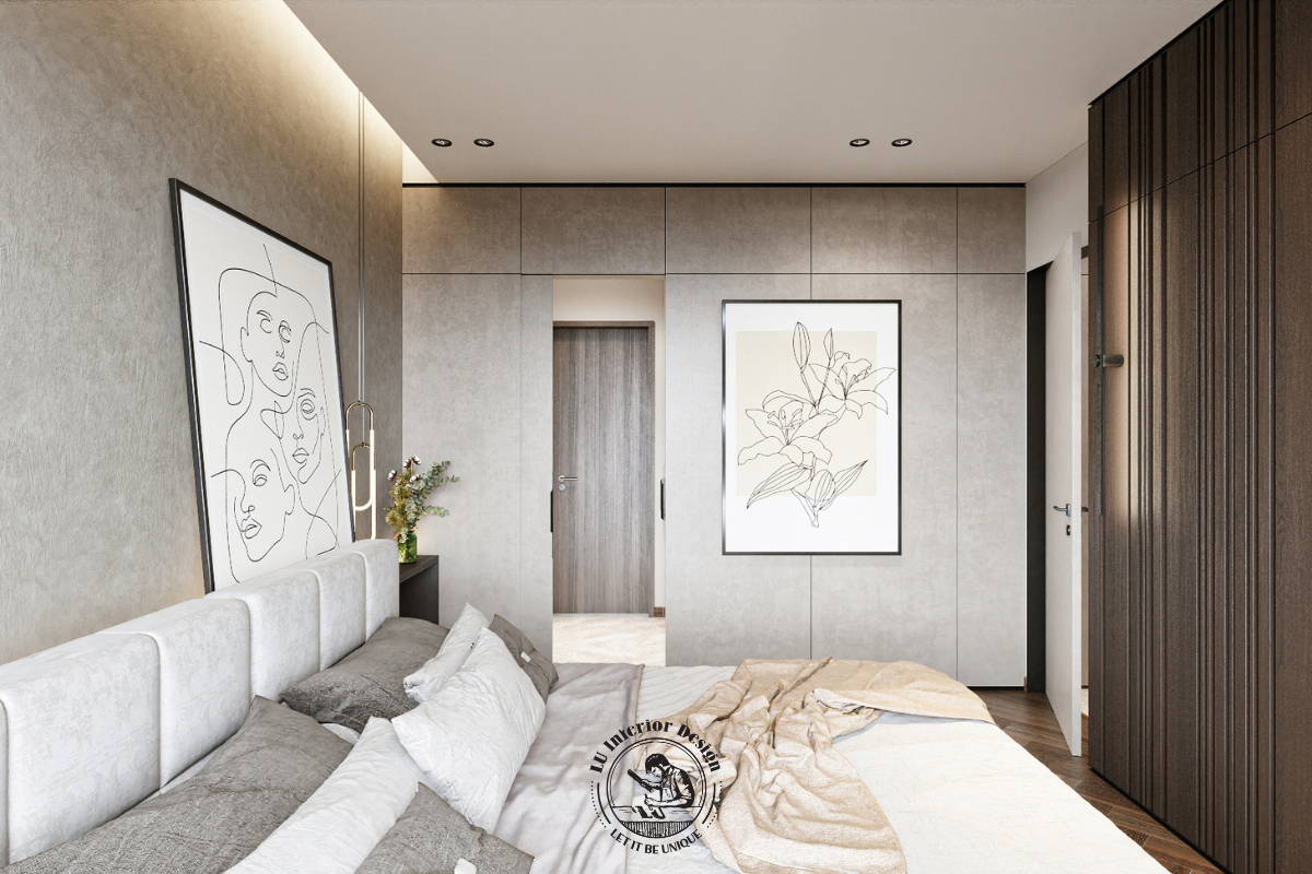 Sự liên kết không gian mạch lạc giữa khu vực ngủ và phòng thay đồ thông qua hệ cửa lùa phẳng tinh tế