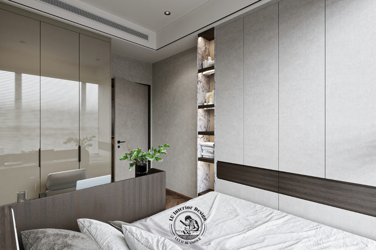 Hệ tủ kịch trần kết hợp hộc kệ trưng bày âm đèn LED tăng tối đa khả năng lưu trữ