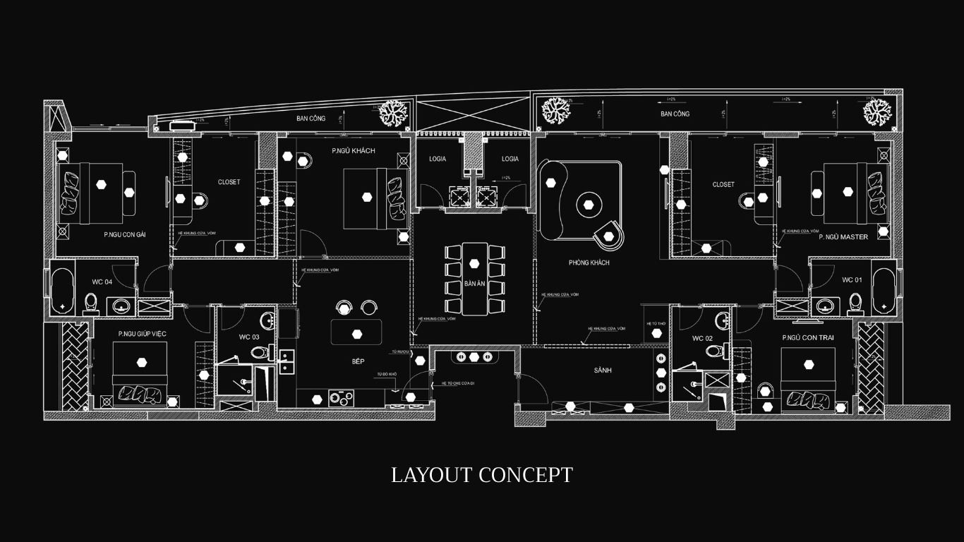 Layout bố trí nội thất căn hộ Riverpark Premier của LU Design