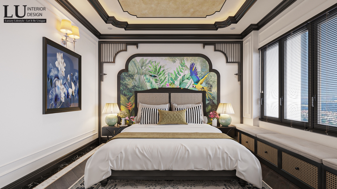 Phòng ngủ con gái phong cách Indochine