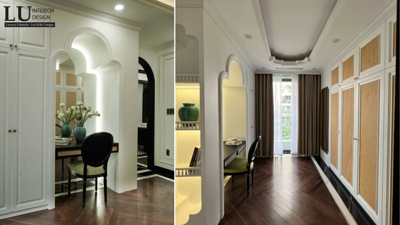 Phòng ngủ con gái căn hộ RiverPark Premier với tủ kệ tinh tế