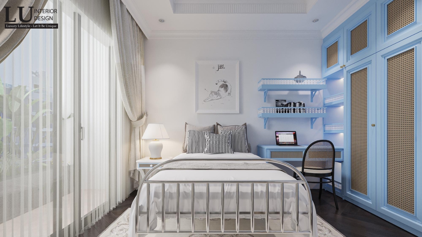 Phòng ngủ con trai phong cách Indochine tại Căn hộ RiverPark Premier