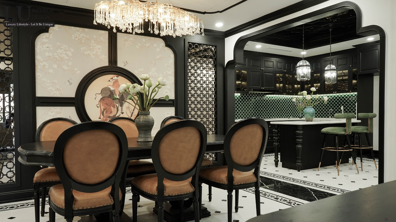 Khu vực bếp và bàn ăn liên kết với nhau