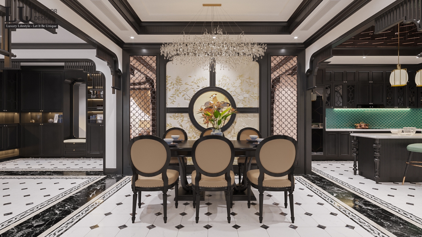 Phong cách Indochine trong không gian bàn ăn – thiết kế 3D cho căn hộ RiverPark Premier