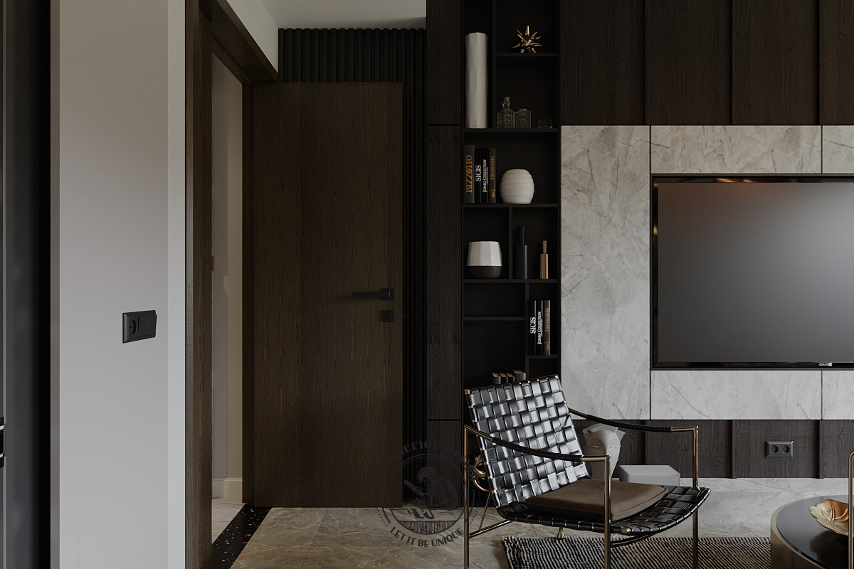 Vách tivi bằng đá tự nhiên tại căn hộ Thảo Điền 123m² Modern