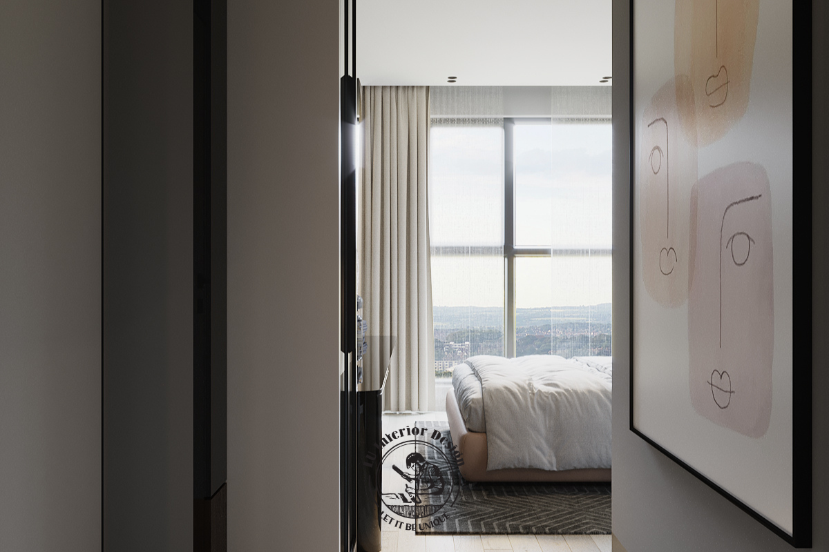 Tầm nhìn từ cửa chính vào phòng ngủ Master căn hộ Thảo Điền 123m² Modern 