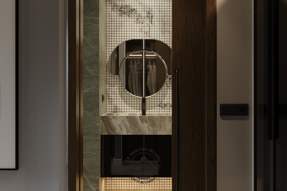 Khu vực chậu rửa mặt lavabo phòng tắm Master căn hộ Thảo Điền 123m² Modern