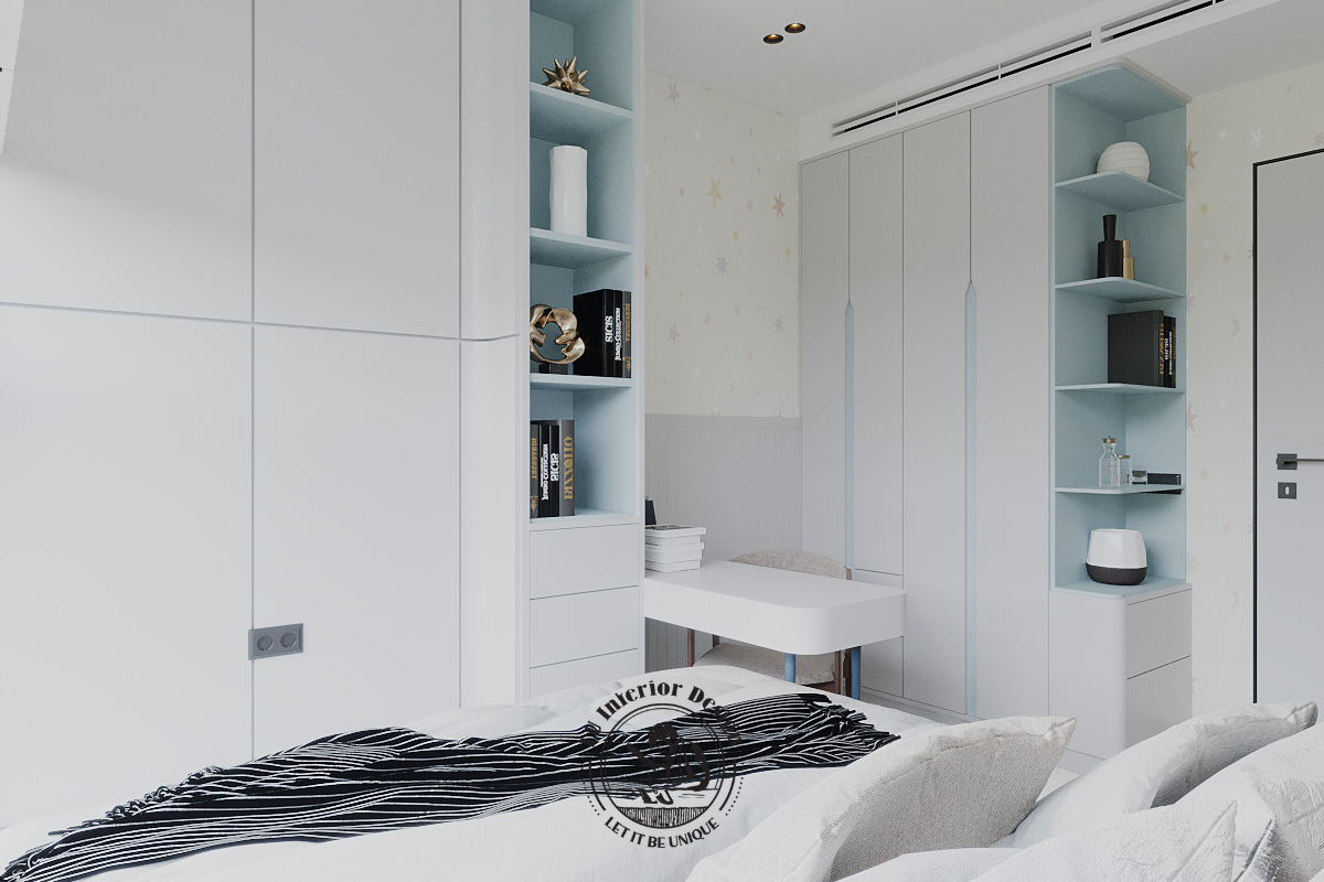 Thiết kế giường bục liền kề tủ quần áo phòng ngủ phụ căn hộ Thảo Điền 123m² Modern