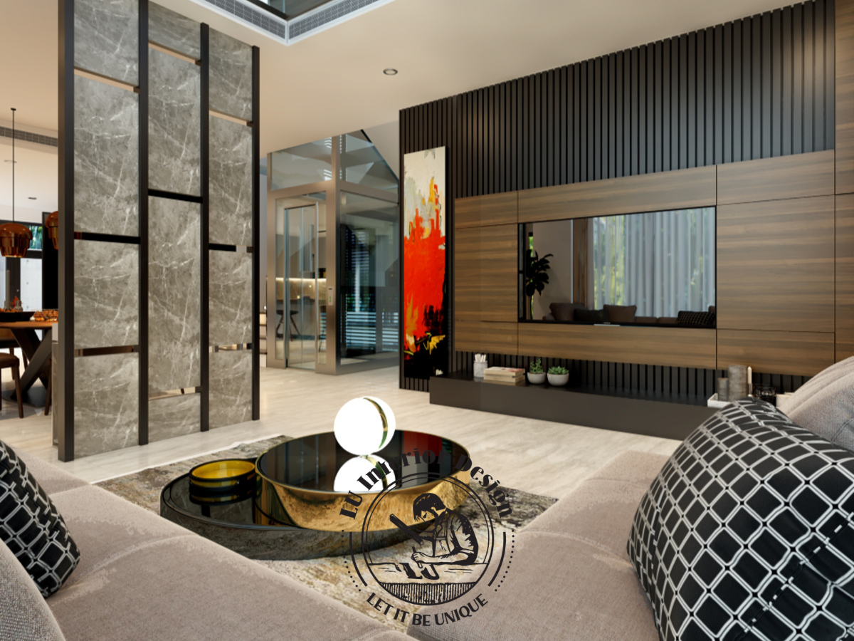 Bố trí mặt bằng phòng khách liên thông tại Villa Quận 9 375m²