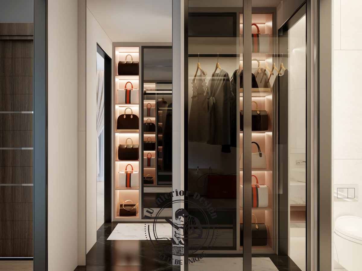 Hệ tủ quần áo kịch trần lưu trữ đồ đạc phòng ngủ bé gái biệt thự 375m²