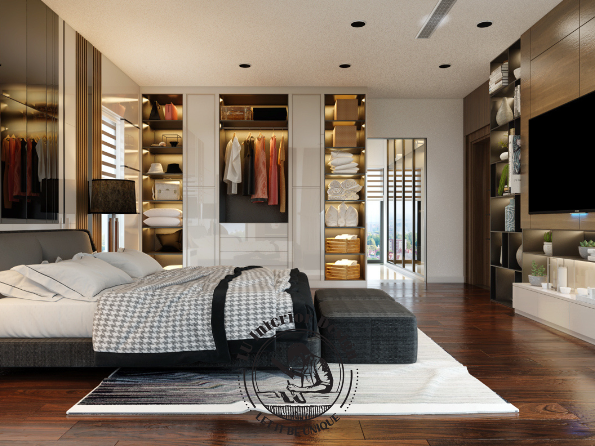 Hệ tủ quần áo kịch trần phân chia khu vực closet rõ ràng