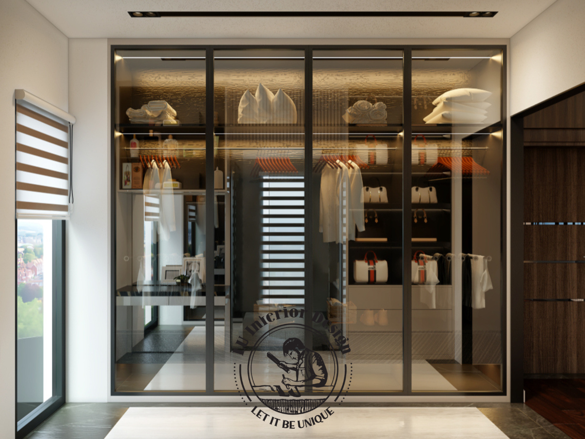 Khu vực closet thay đồ nối liền phòng vệ sinh master tại biệt thự 375m²