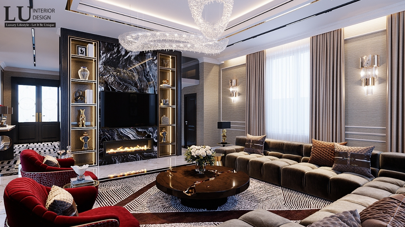 Phòng khách biệt thự Sala với bộ sofa sang trọng và nội thất hiện đại