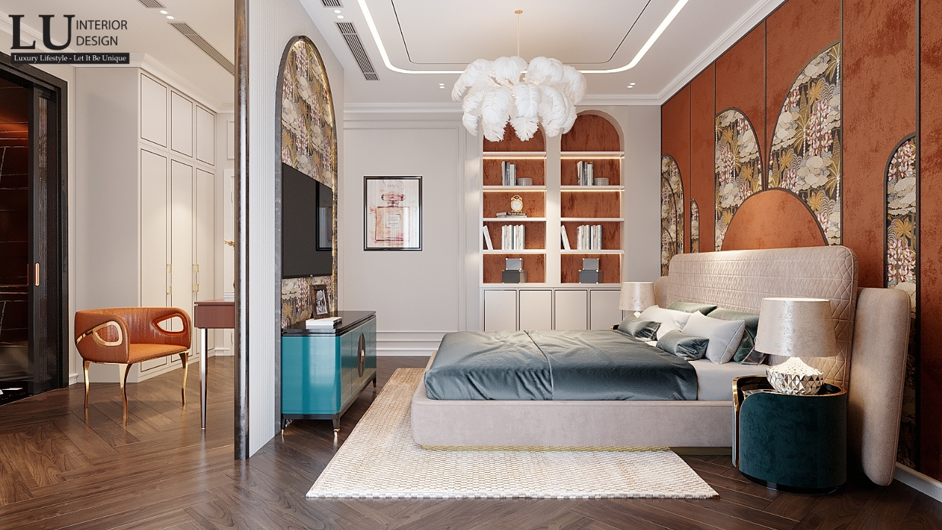 Toàn cảnh thiết kế phòng ngủ con gái biệt thự Sala với màu sắc trầm ấm và bố cục hài hòa