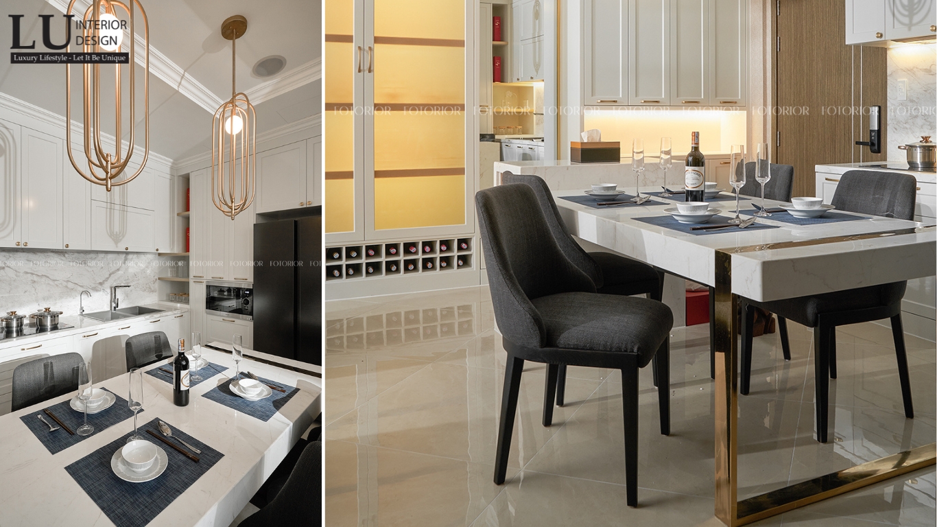 Nội thất phòng bếp căn hộ Jamila Khang Điền Quận 9, gam màu sáng và tối giản, phù hợp với không gian hiện đại