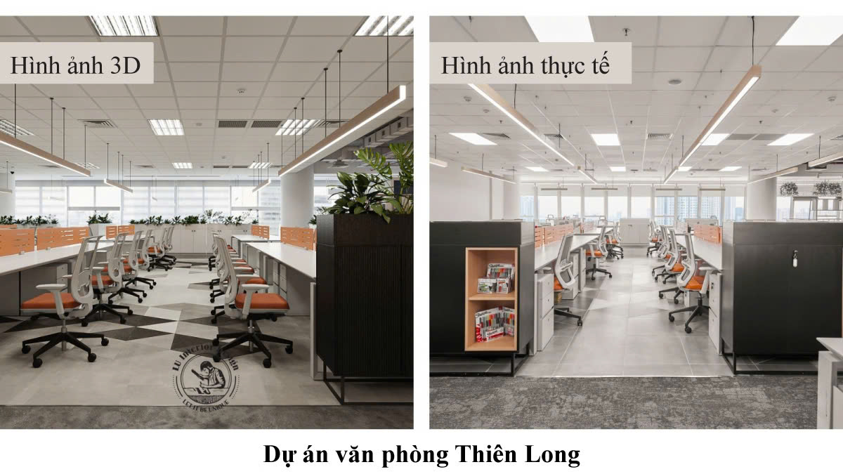 Hình ảnh thiết kế và thực tế Văn Phòng Thiên Long