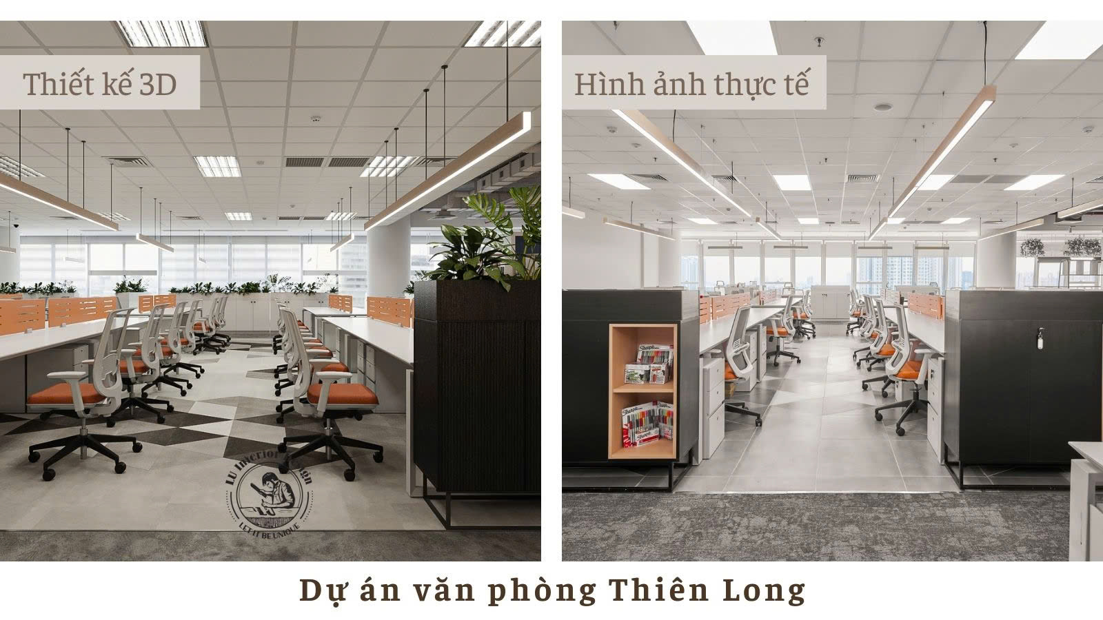 Hình ảnh thiết kế và thực tế Văn Phòng Thiên Long