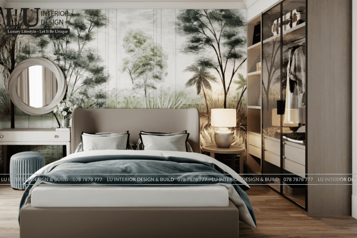 Thiết kế không gian bàn trang điểm phòng ngủ penthouse Vũng Tàu tone xanh
