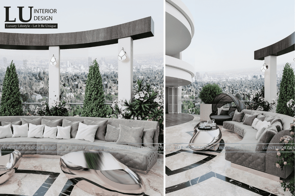 Thiết kế không gian ngoại cảnh phong cách Modern Classic với ghế sofa sang trọng