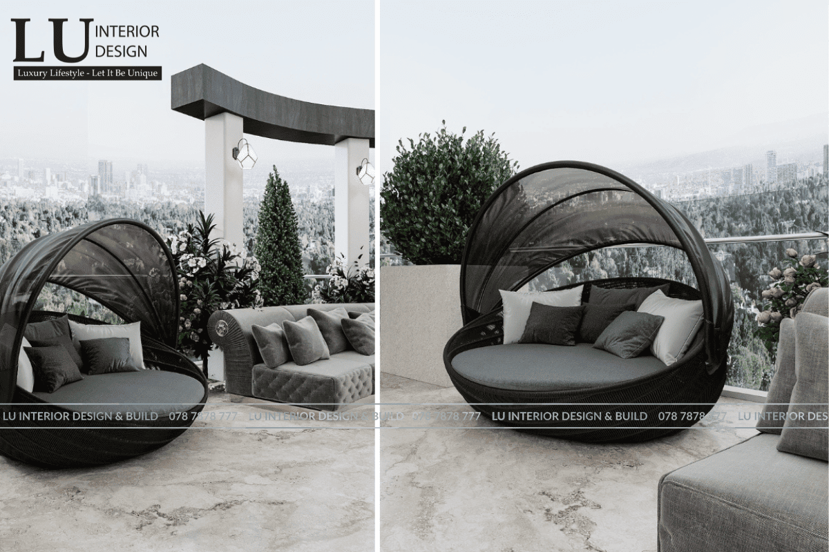 Thiết kế ghế ngồi ngoài trời sang trọng trong khu vườn phong cách Modern Classic