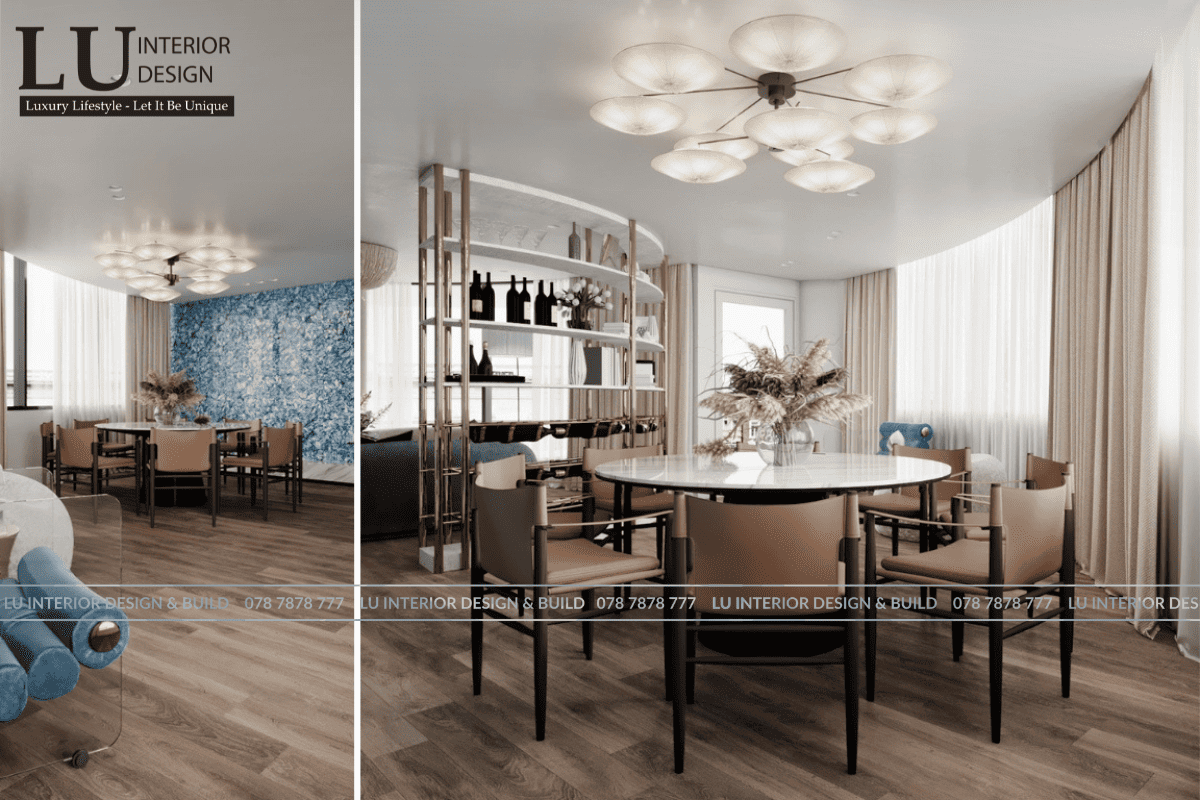 Thiết kế không gian phòng ăn penthouse Vũng Tàu hiện đại cổ điển với ánh sáng tự nhiên và thiết kế tối giản