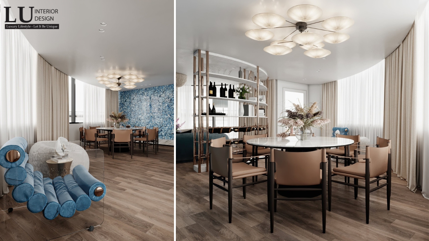 không gian phòng ăn penthouse Vũng Tàu hiện đại cổ điển với ánh sáng tự nhiên và thiết kế tối giản