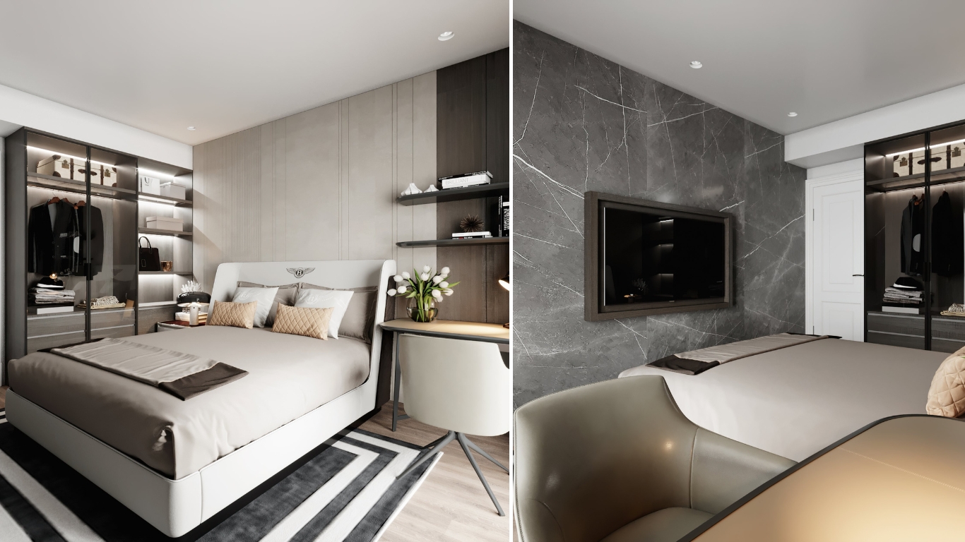 thiết kế nội thất phòng ngủ sang trọng phong cách Modern Classic
