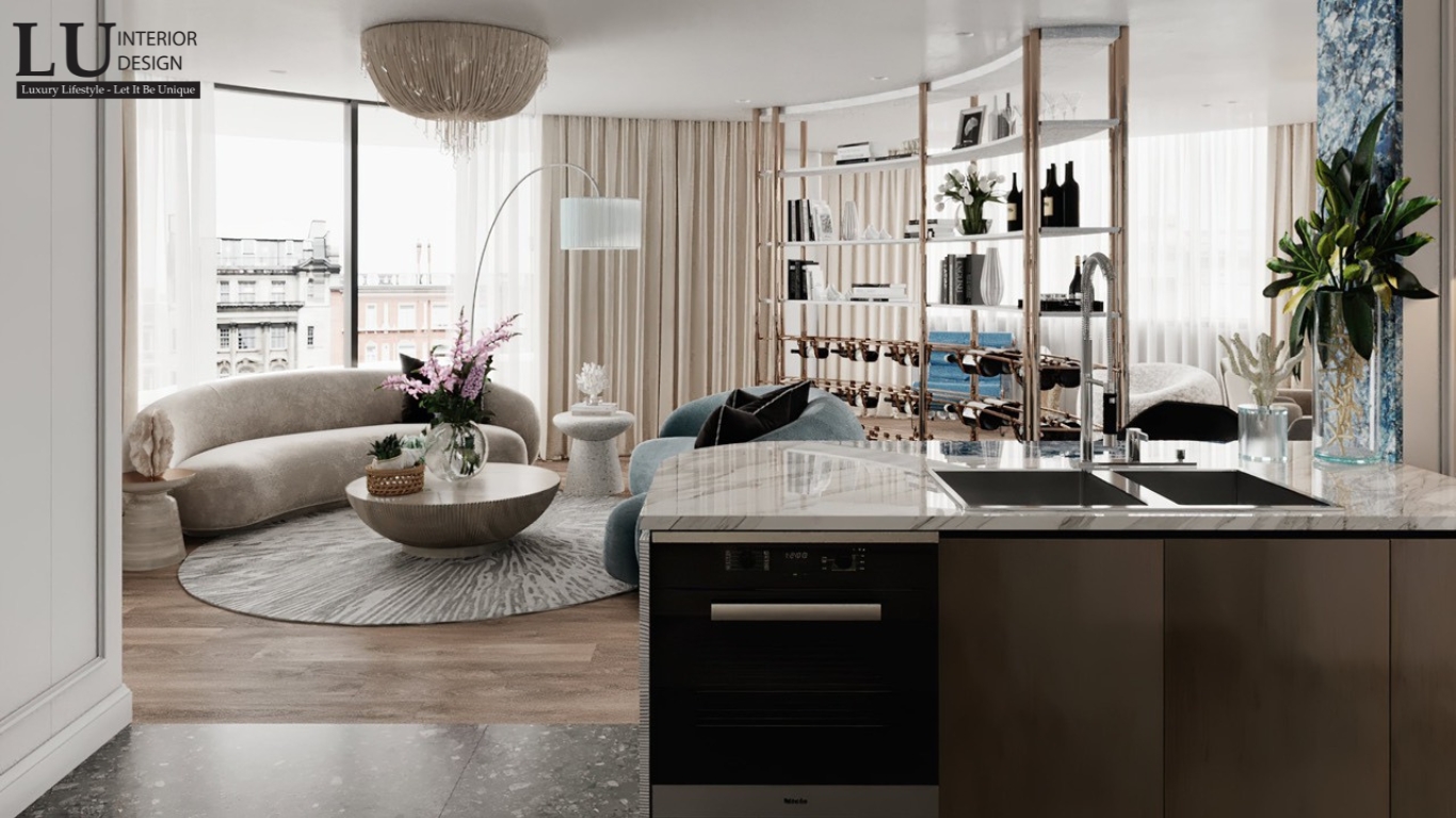 không gian bếp penthouse Vũng Tàu thiết kế hiện đại cổ điển