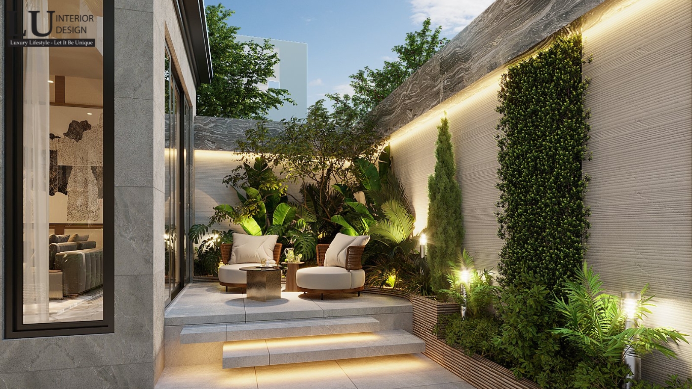 Thiết kế góc thư giãn sân vườn biệt thự Phú Mỹ Hưng phong cách Modern Classic